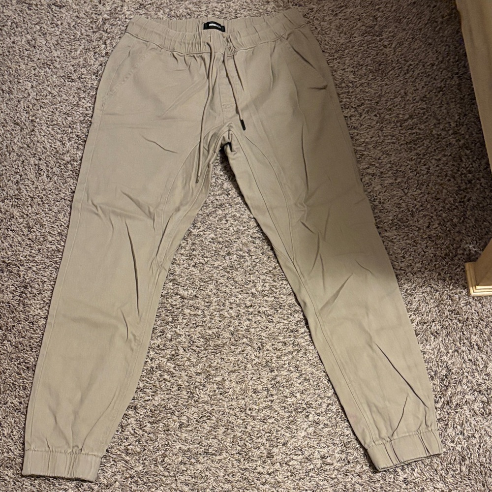 Men's Khaki Slim Jogger Pants with Drawstring Waist
